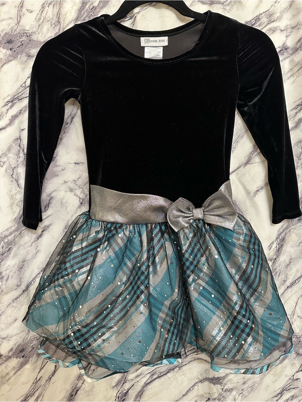 Bonnie Jean Black Velvet Dress with Metallic Trim